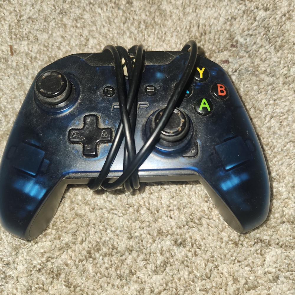 Sleek Black and Blue Wired Gaming Controller
